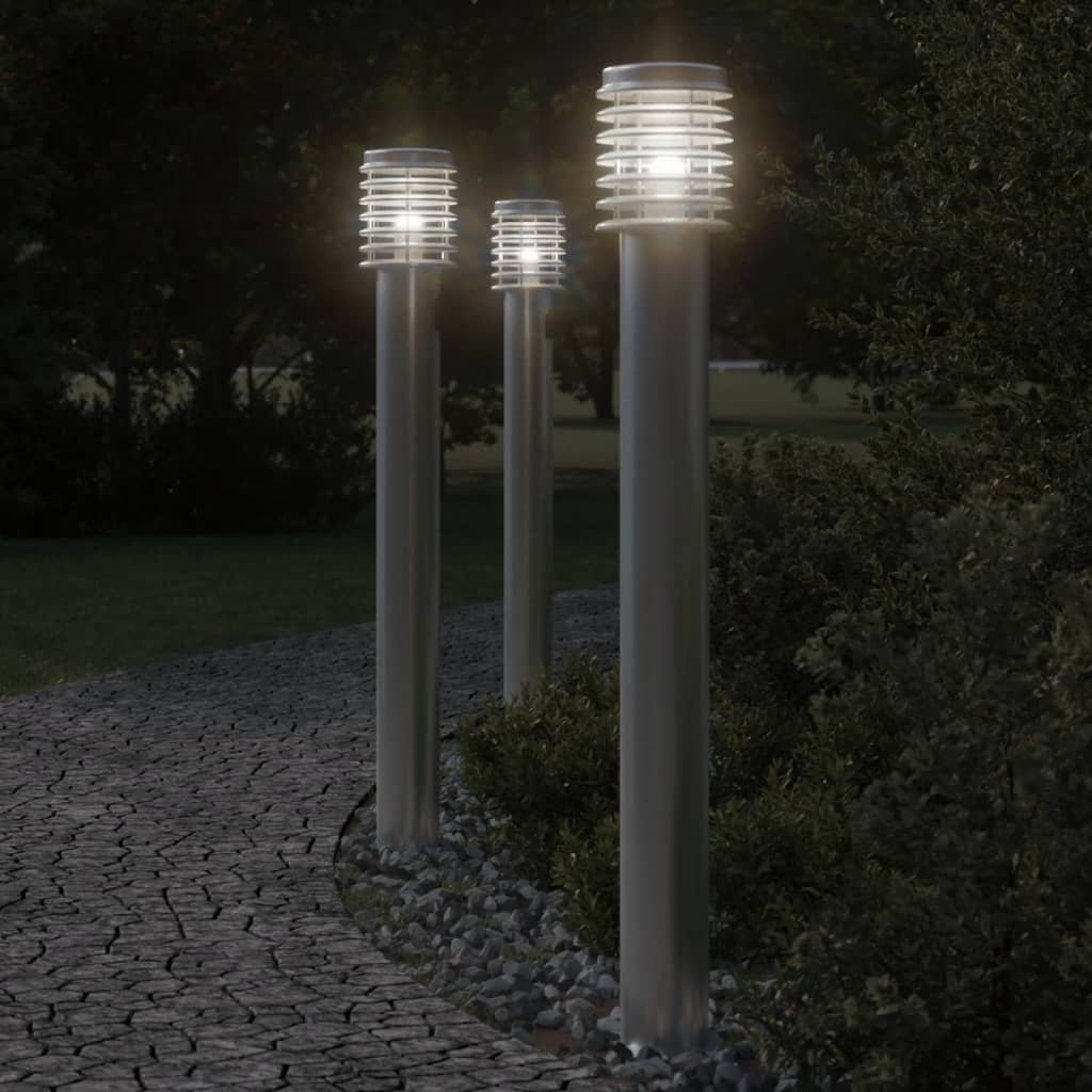The Living Store Lampa ogrodowa na słupku - srebrna - 100 cm - stal nierdzewna - Lampa Ogrodowa