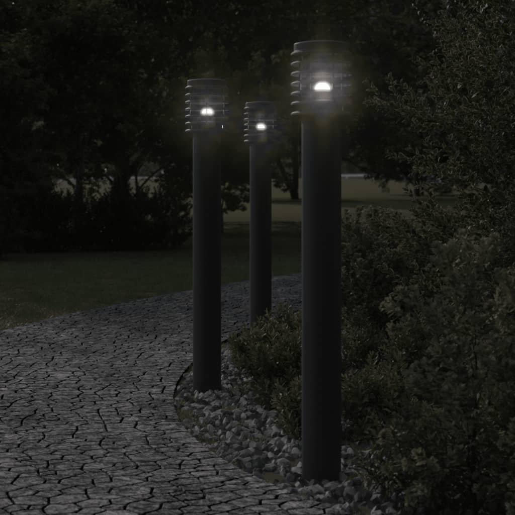 The Living Store Lampy ogrodowe na słupku - z gniazdkiem - 3 szt. - czarne - 110 cm - Lampa Ogrodowa