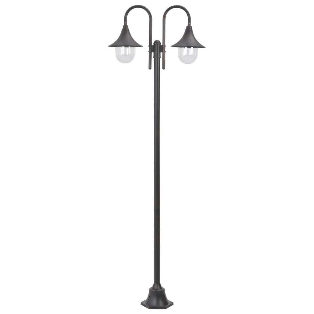 The Living Store Latarnia ogrodowa 2-punktowa - 220 cm - aluminium - E27 - brązowa - Światło Ogrodowe