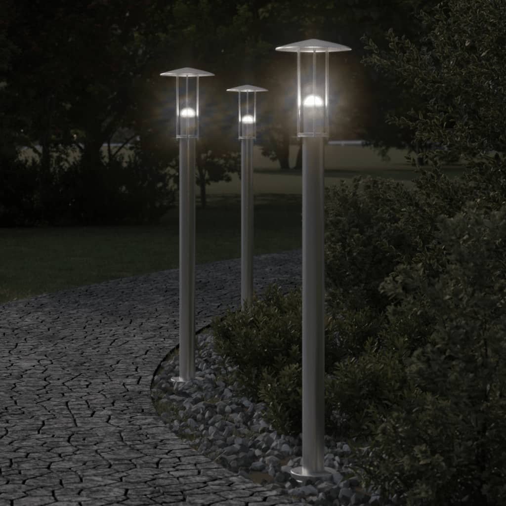 The Living Store Lampa ogrodowa na słupku - srebrna - 100 cm - stal nierdzewna - Lampa Ogrodowa