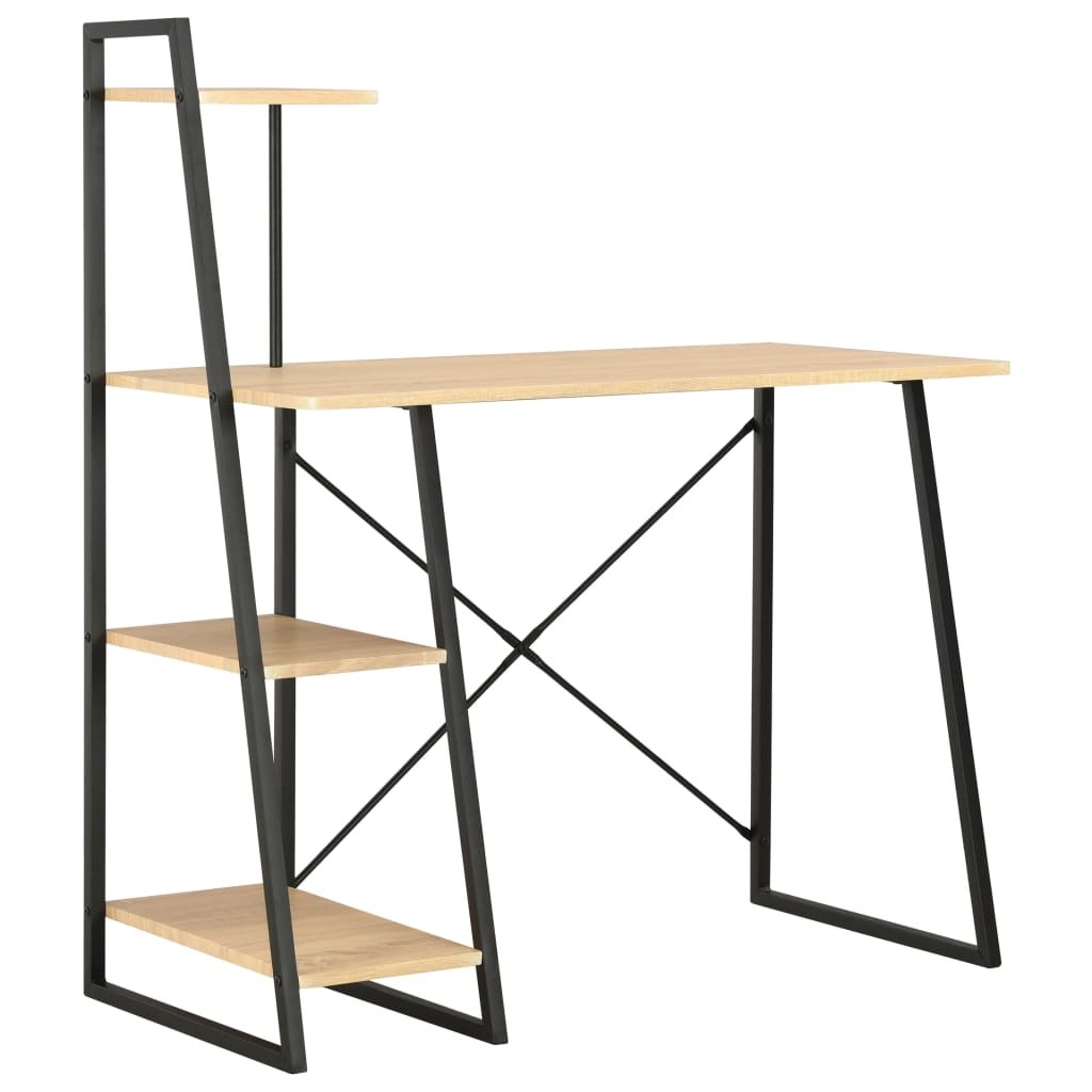The Living Store Biurko z regałem - czarno-dębowe - 102 x 50 x 117 cm - Biurko