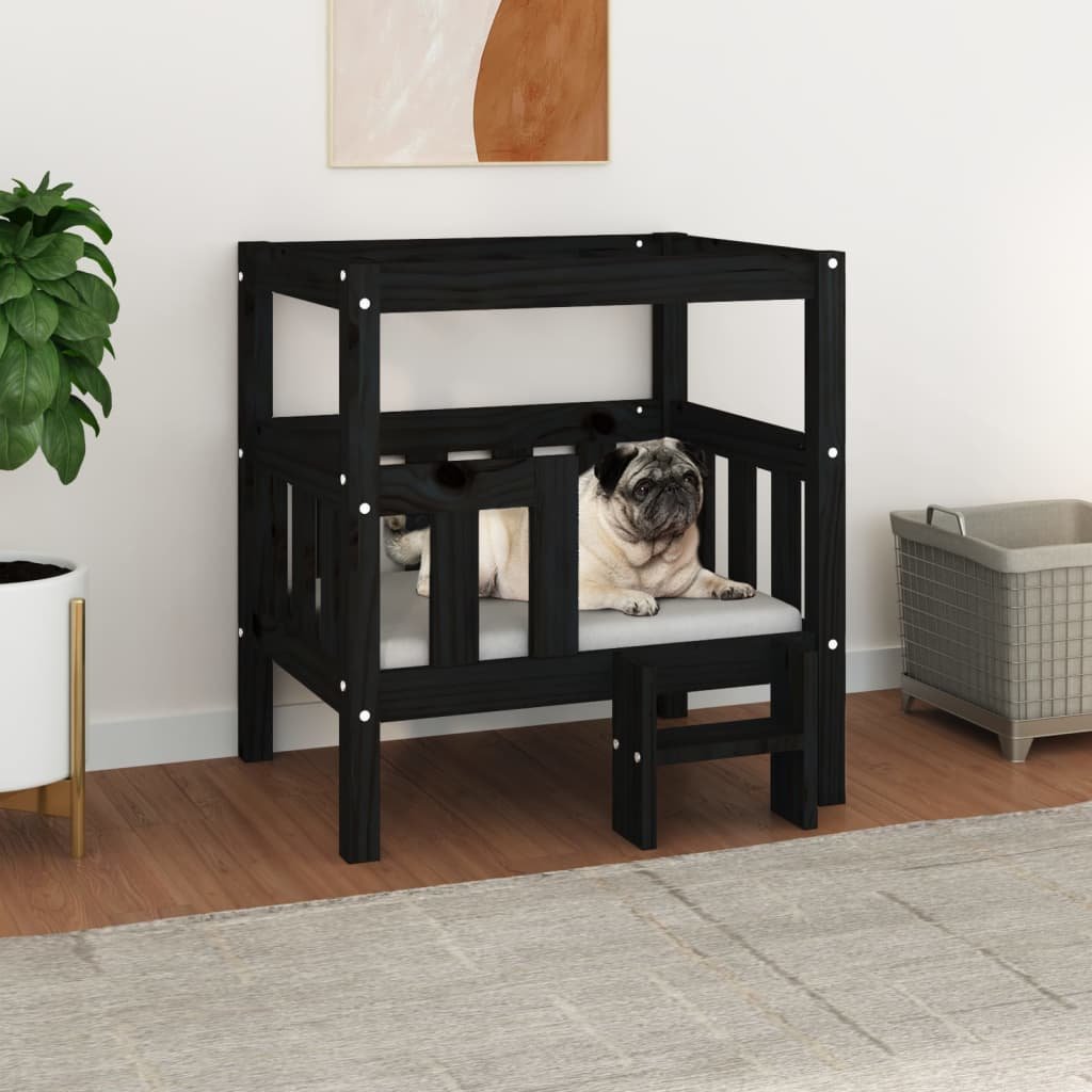 The Living Store Legowisko dla psa - czarne - 65 -5x43x70 cm - lite drewno sosnowe - Legowisko