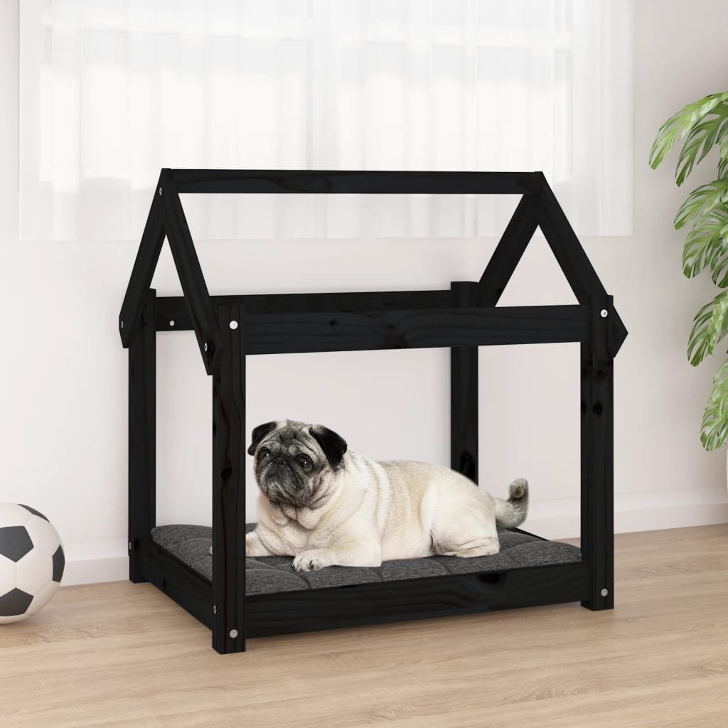 The Living Store Legowisko dla psa - czarne - 71x55x70 cm - lite drewno sosnowe - Legowisko