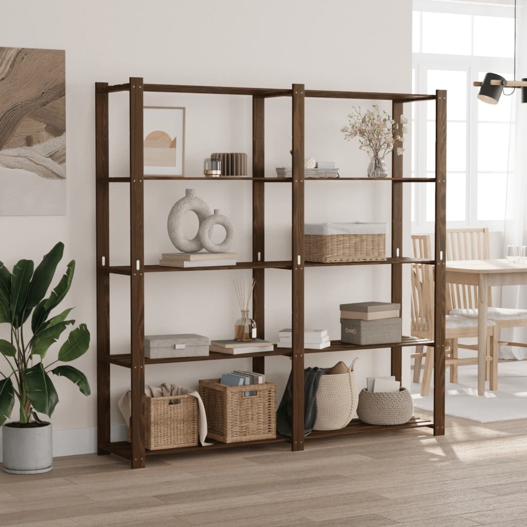 The Living Store Regał z 5 półkami - brązowy - 170x38x170 cm - lite drewno sosnowe - Regał