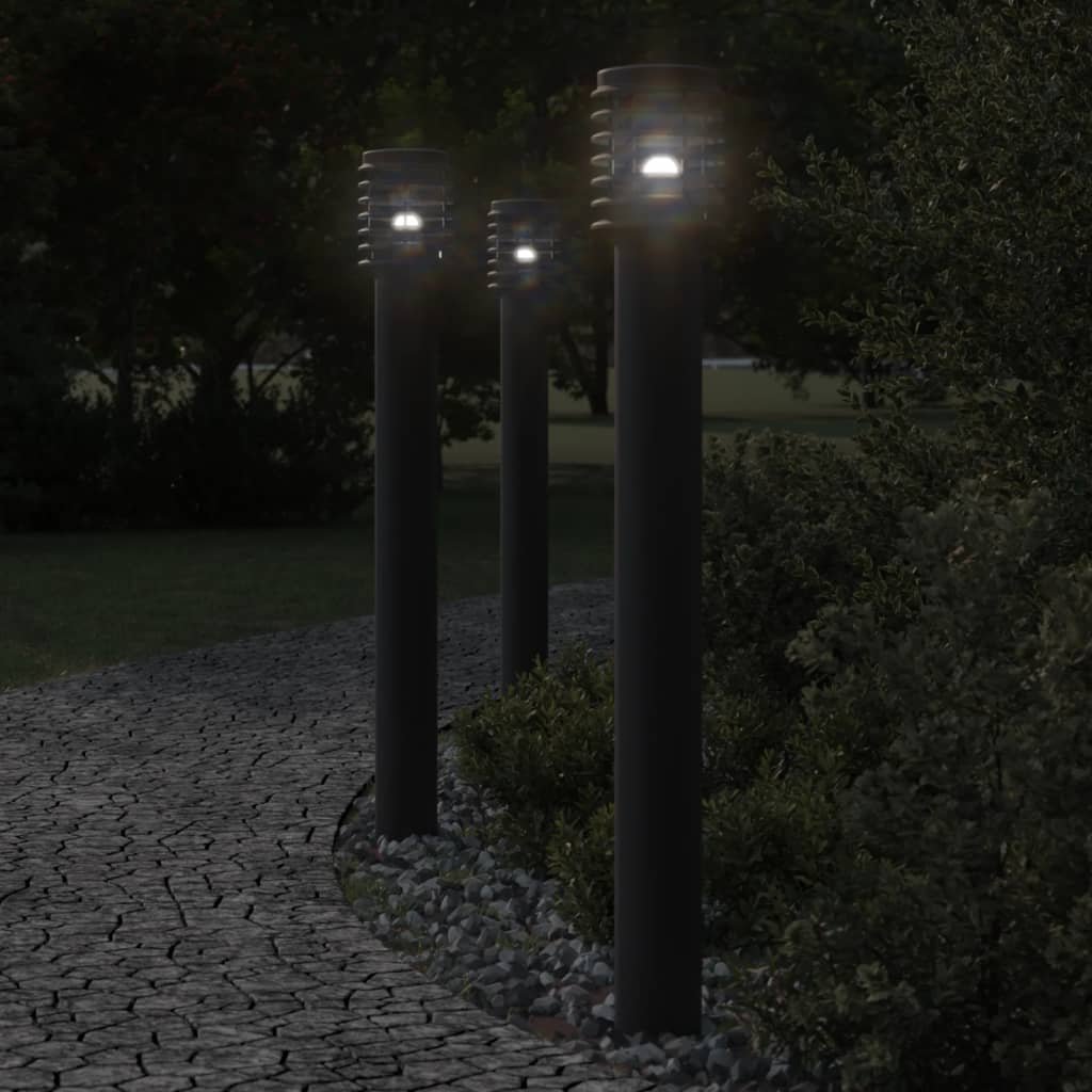 The Living Store Lampy ogrodowe na słupku - 3 szt. - czarne - 110 cm - stal - Lampa Ogrodowa