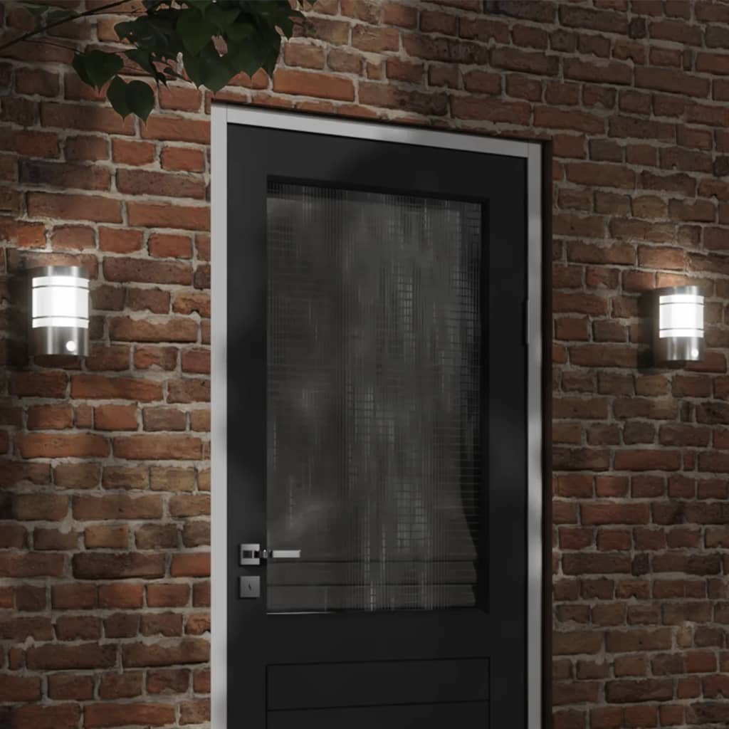 The Living Store Kinkiety zewnętrzne z czujnikiem ruchu - 2 szt. - srebrne - stal - Zewnętrzna Lampa Ścienna