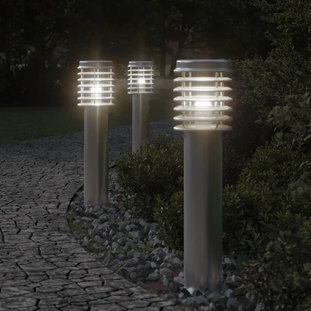 The Living Store Lampa ogrodowa na słupku - srebrna - 60 cm - stal nierdzewna - Lampa Ogrodowa