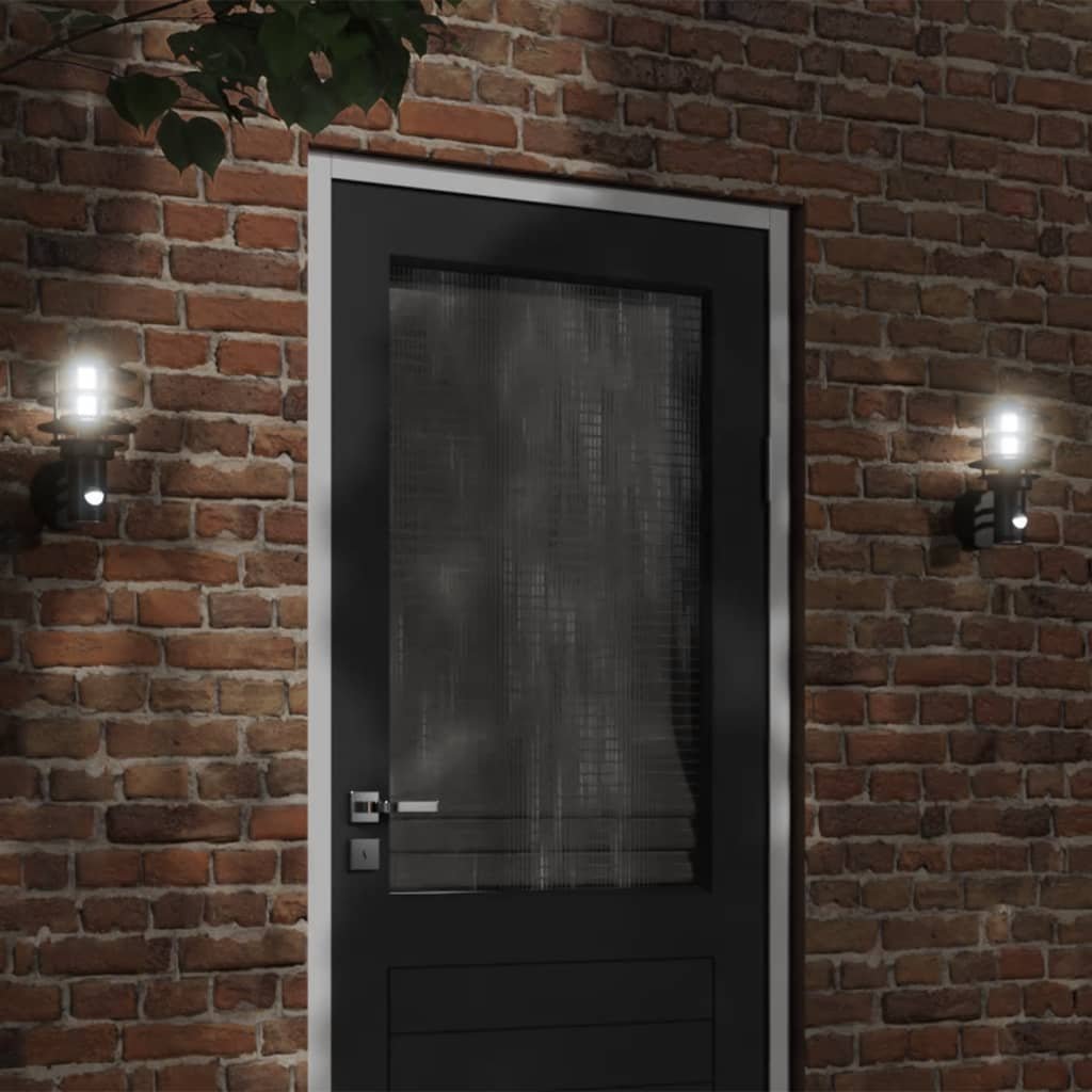 The Living Store Kinkiety zewnętrzne z czujnikiem ruchu - 2 szt. - czarne - stal - Zewnętrzna Lampa Ścienna