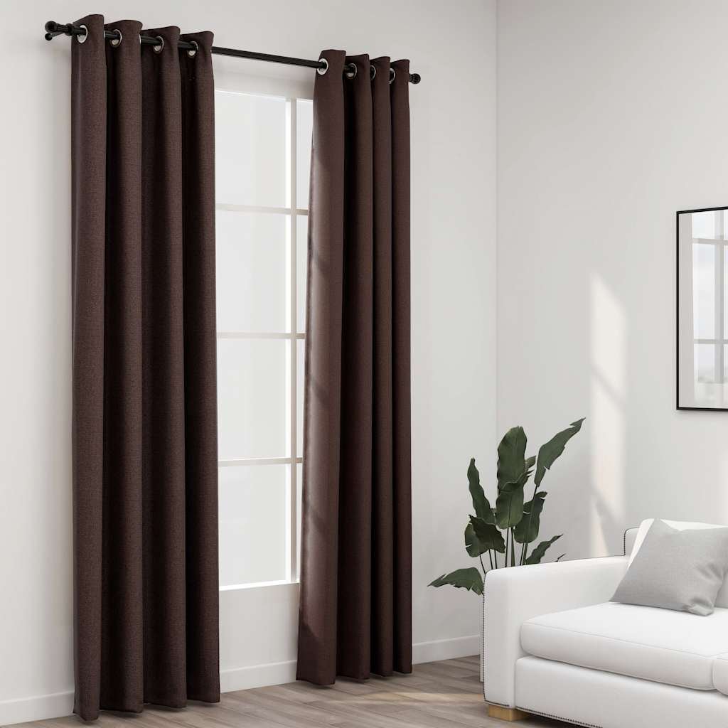 The Living Store Zasłony stylizowane na lniane - 2 szt. - taupe - 140x245 cm - Zasłona