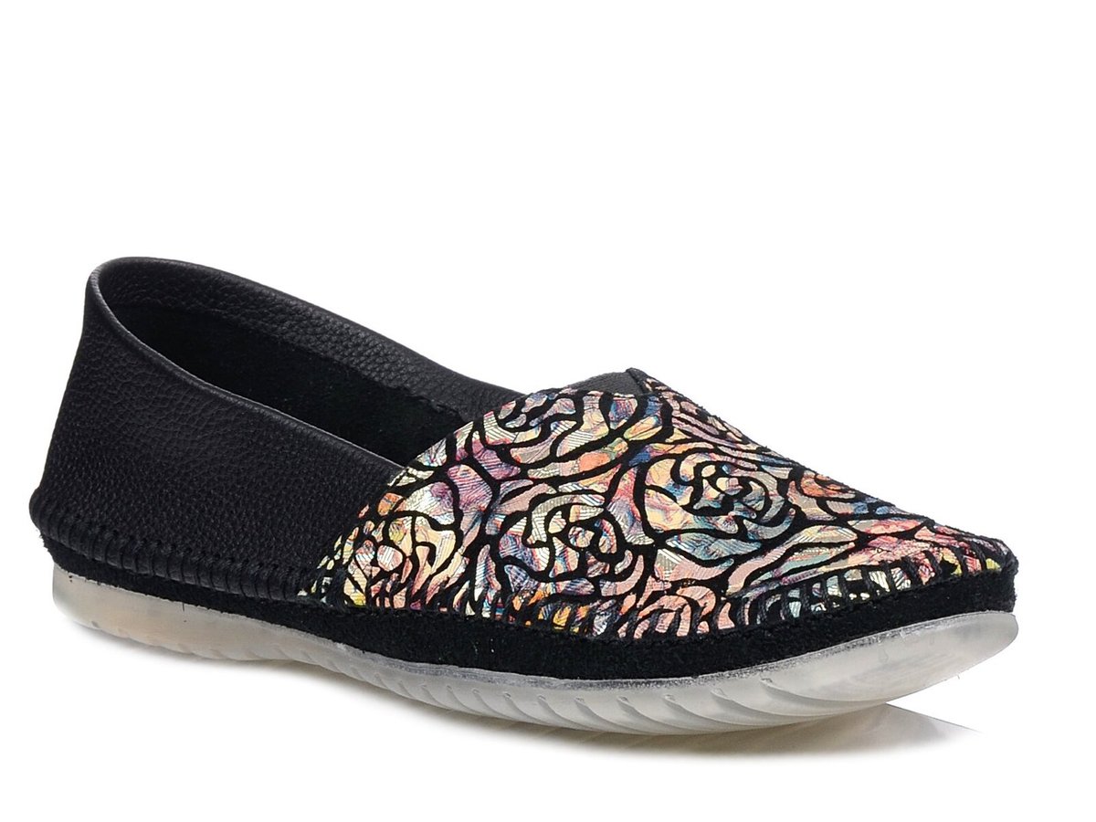 Baleriny damskie skórzane wsuwane wygodne czarne slip-on Maciejka 1930-39