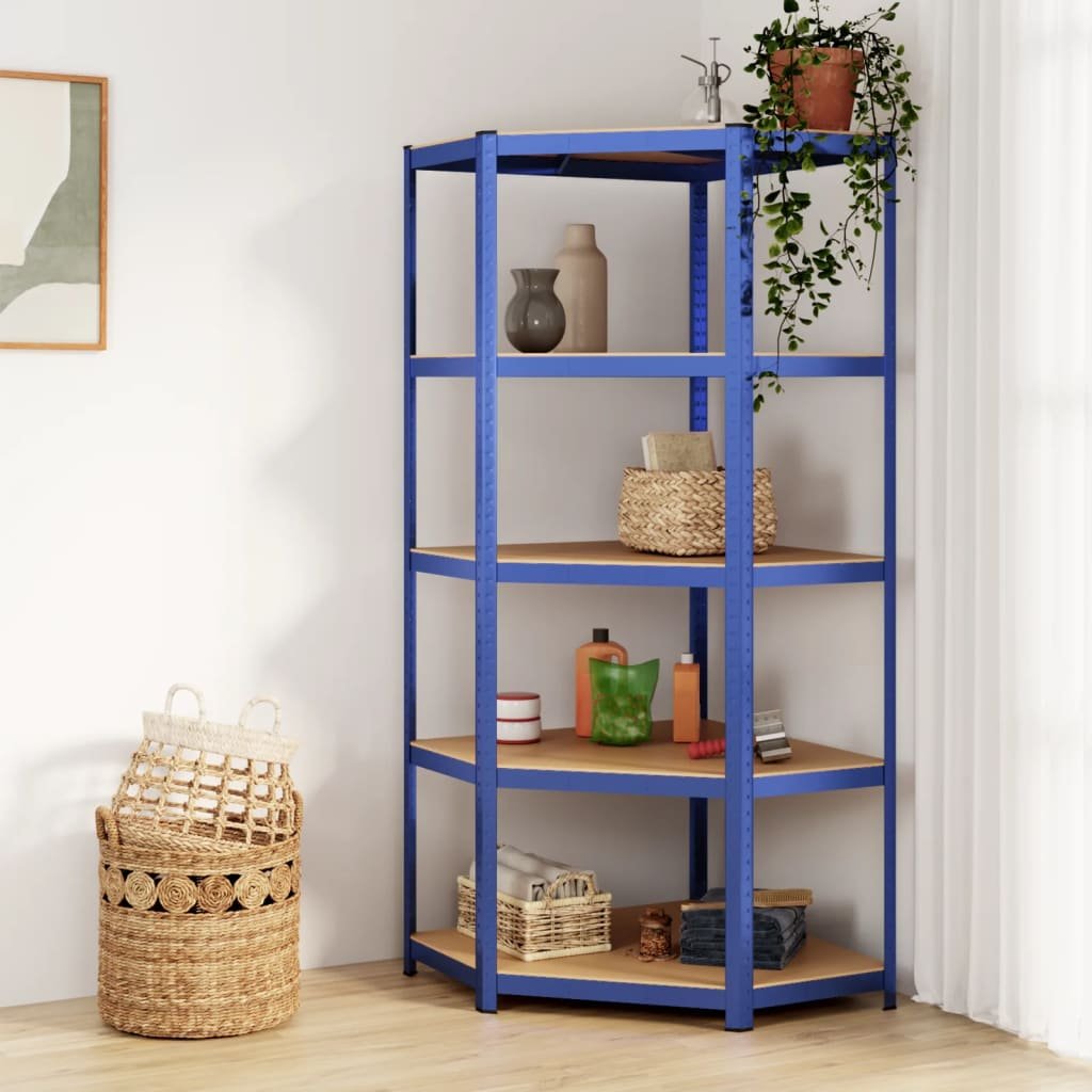 The Living Store Regał narożny z 5 półkami - niebieski - materiał drewnopochodny - Regał Narożny