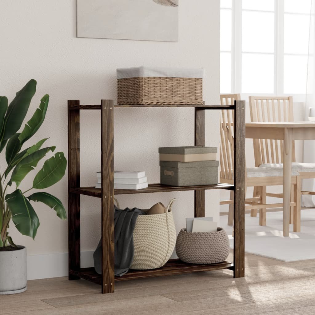The Living Store Regał z 3 półkami - czarny - 80x38x90 cm - lite drewno sosnowe - Regał