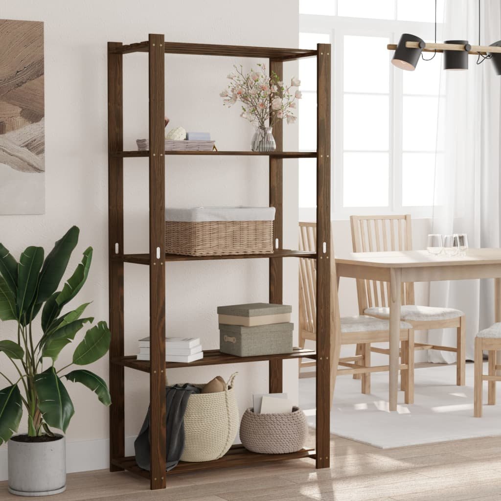 The Living Store Regał z 5 półkami - brązowy - 80x38x170 cm - lite drewno sosnowe - Regał