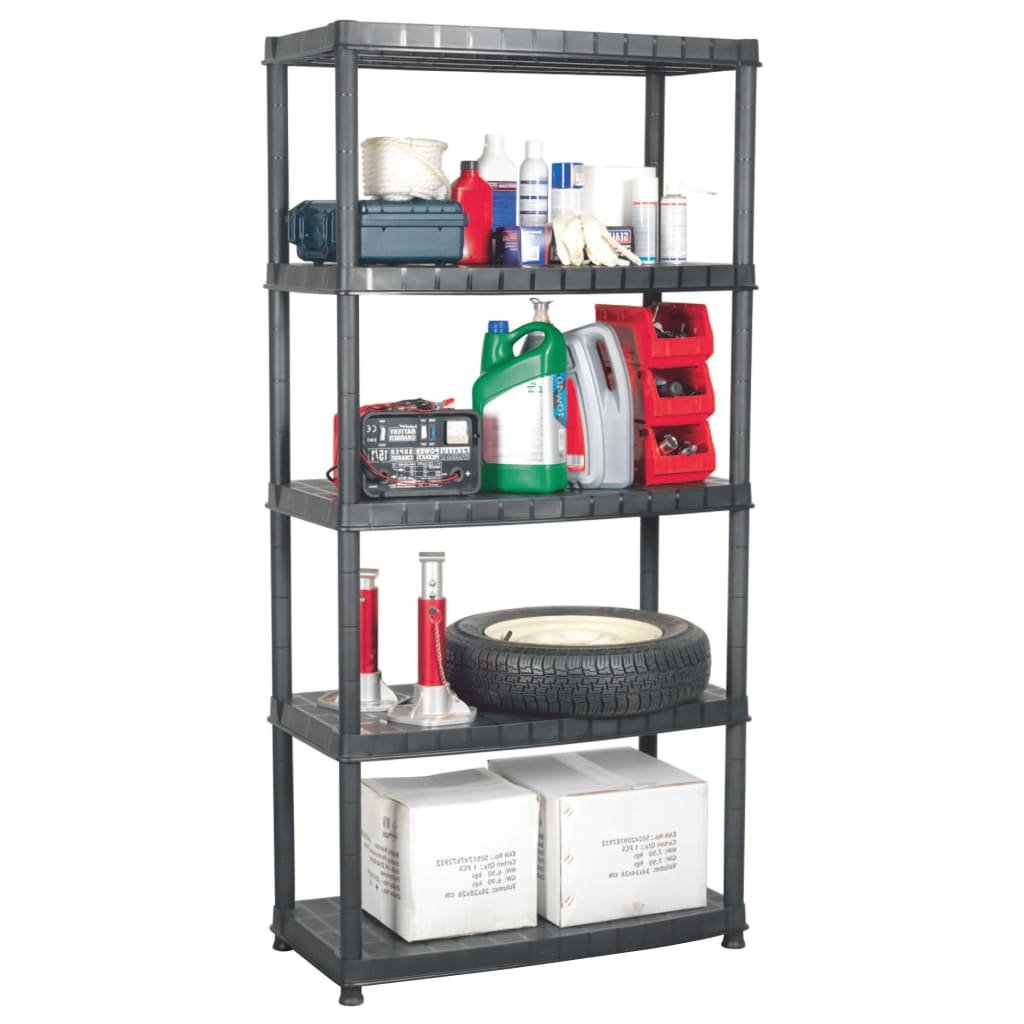 The Living Store Regał 5-poziomowy - czarny - 85 x 40 x 185 cm - plastik - Regał