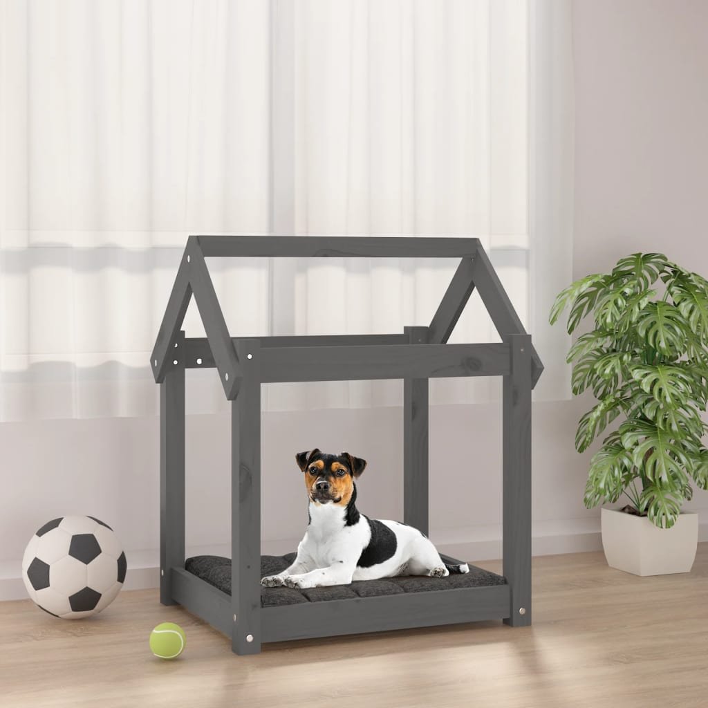 The Living Store Legowisko dla psa - szare - 61x50x70 cm - lite drewno sosnowe - Legowisko