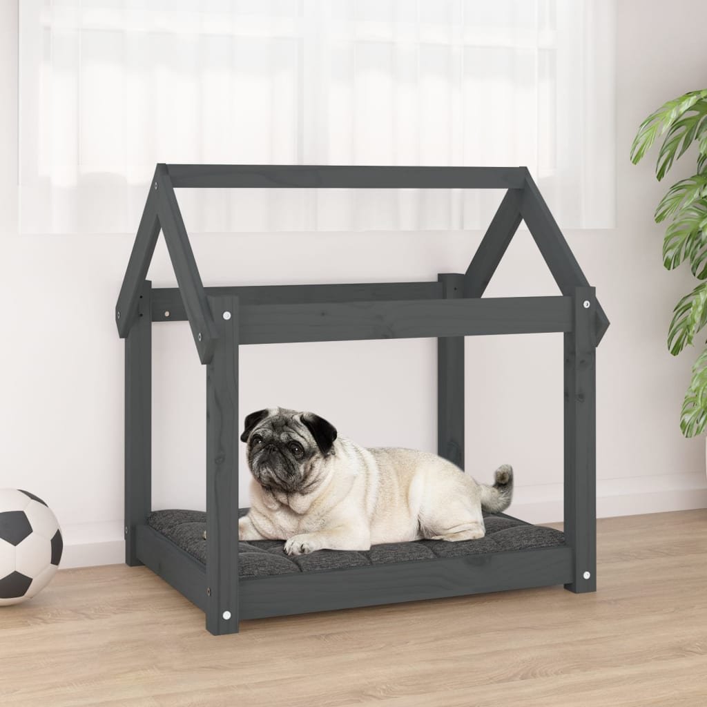 The Living Store Legowisko dla psa - szare - 71x55x70 cm - lite drewno sosnowe - Legowisko