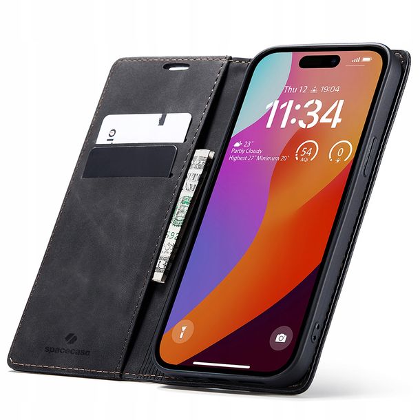 Eleganckie etui z klapką portfel kieszonka pokrowiec case do iPhone 15 Pro