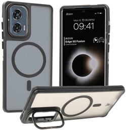 Bizon Etui z podstawką i pierścieniem magnetycznym Case Eclipse do Motorola Edge 50 Fusion, przydymione z czarną ramką