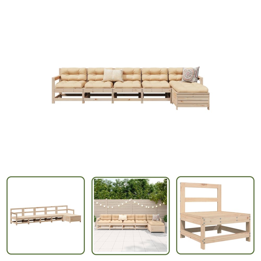 The Living Store 6-cz. zestaw mebli ogrodowych - lite drewno sosnowe - Zestaw Wypoczynkowy Do Ogrodu