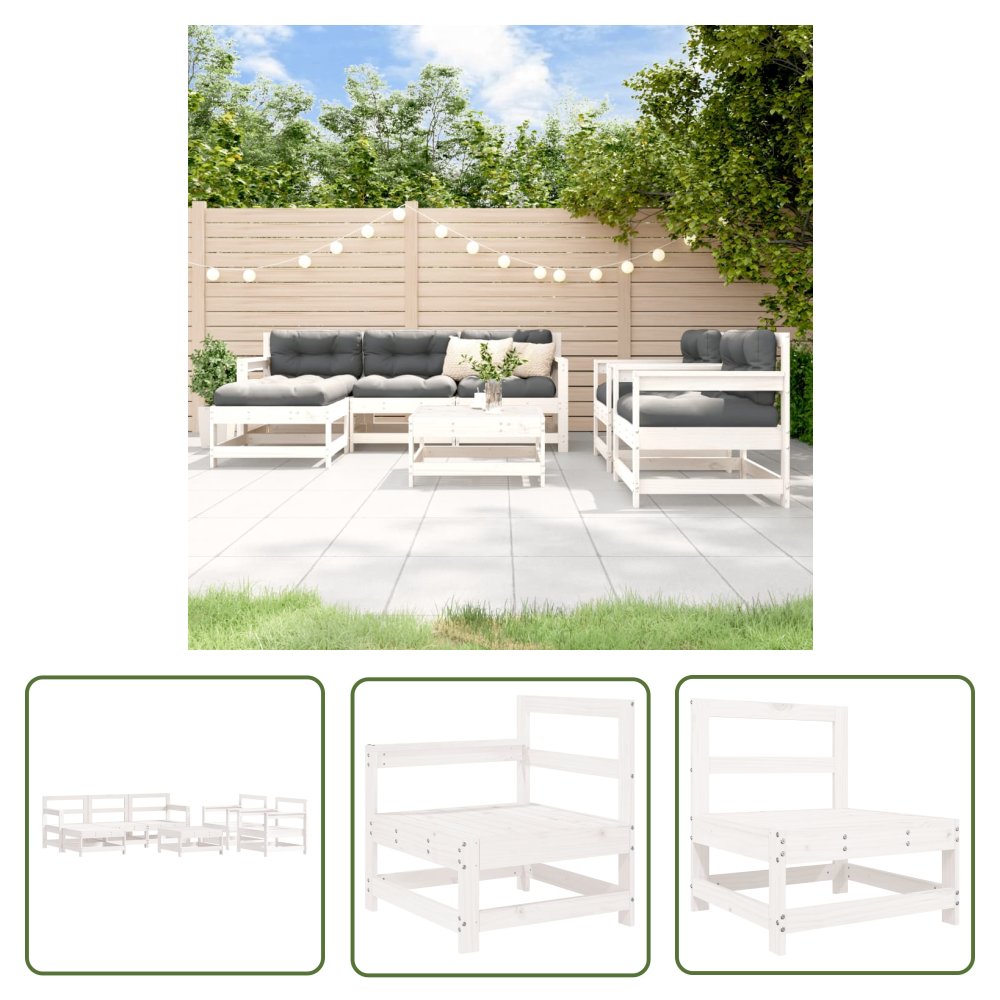 The Living Store 7-cz. zestaw mebli ogrodowych - biały - lite drewno sosnowe - Meble Ogrodowe