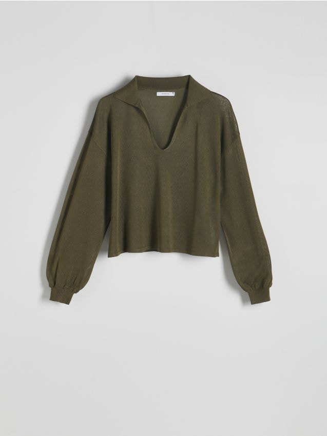 Reserved - Sweter z kołnierzykiem - ciemnozielony