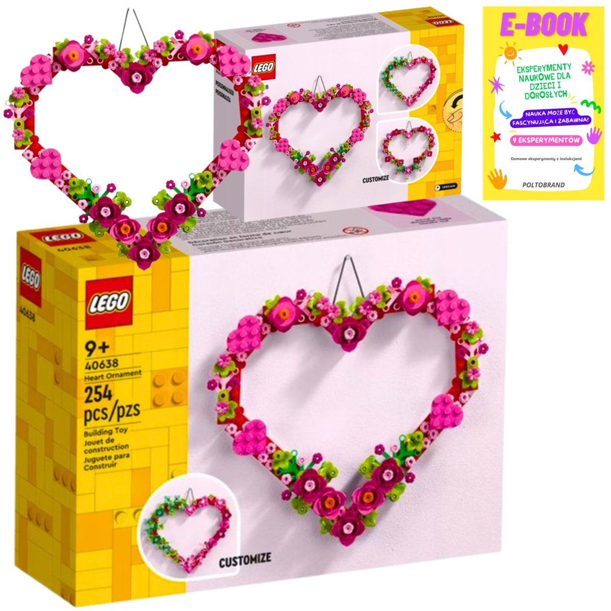 LEGO KLOCKI ZESTAW OZDOBA W KSZTAŁCIE SERCA NA PREZENT 40638 + EBOOK