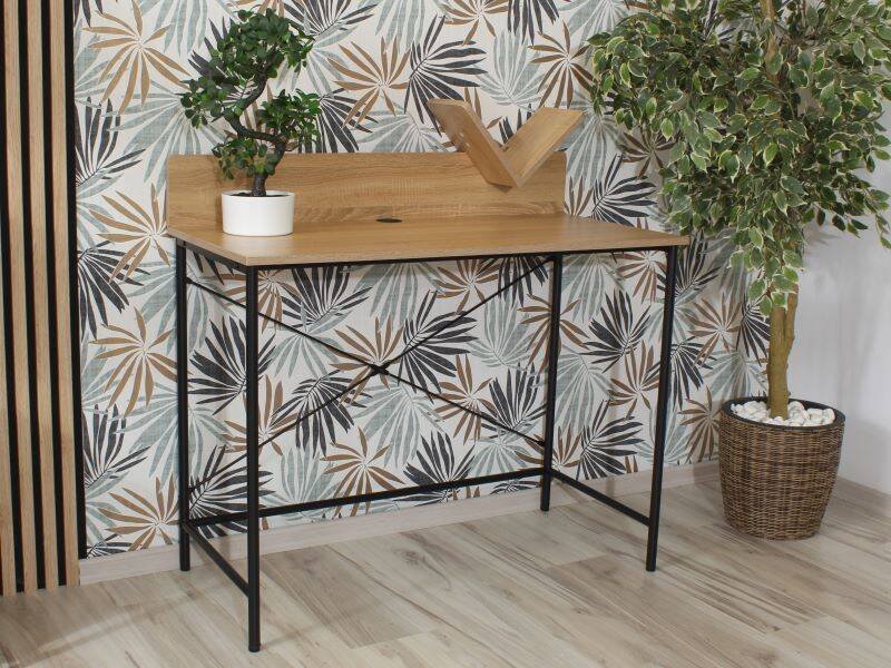 Biurko skandynawskie ze stojakiem na książki BOSTON dąb naturalny / czarny