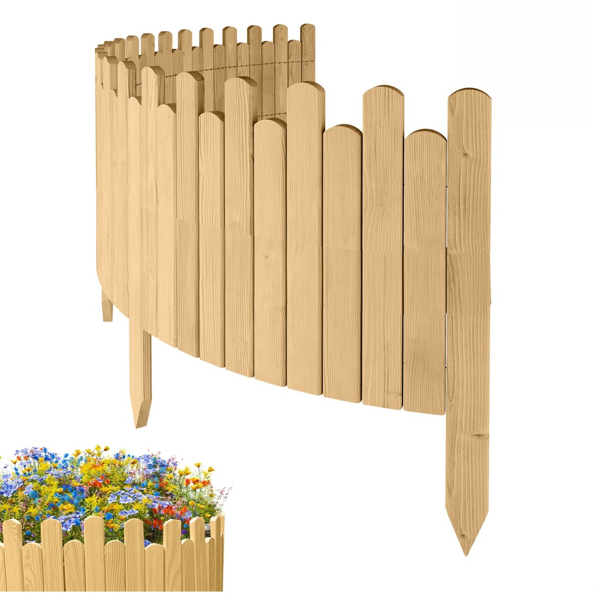 Floranica PŁOTEK OGRODOWY drewniany, elastyczny, obrzeże rabatek, palisada 200 x 40cm Naturalny