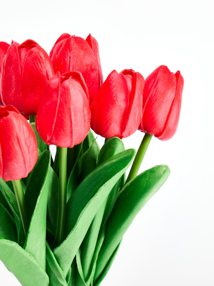 Tulipan Sztuczny Kwiat 34Cm Czerwone Bukiet 10 Szt