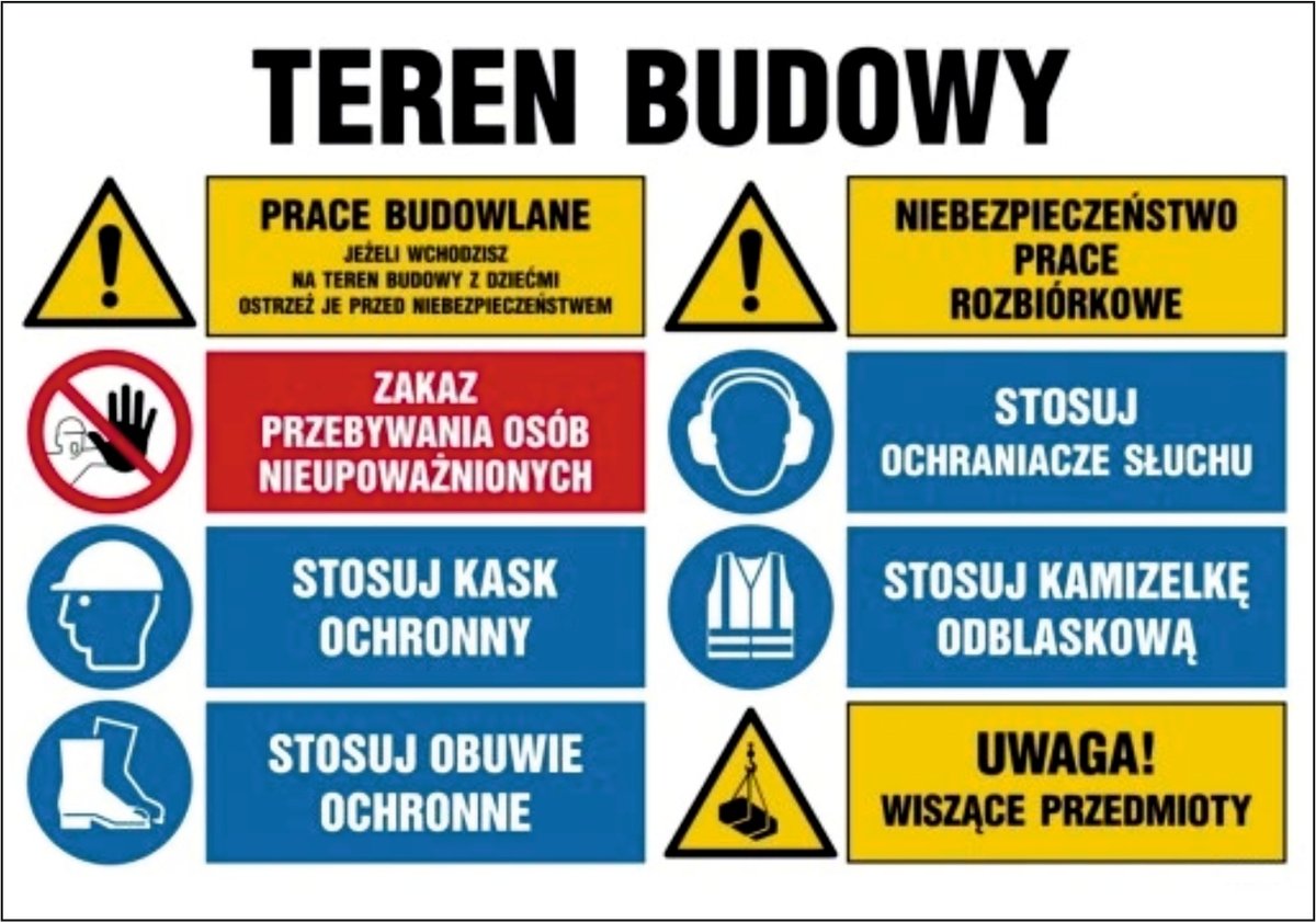 Tablica Teren budowy Prace budowlane Prace rozbiórkowe 70x100cm PCV 5mm