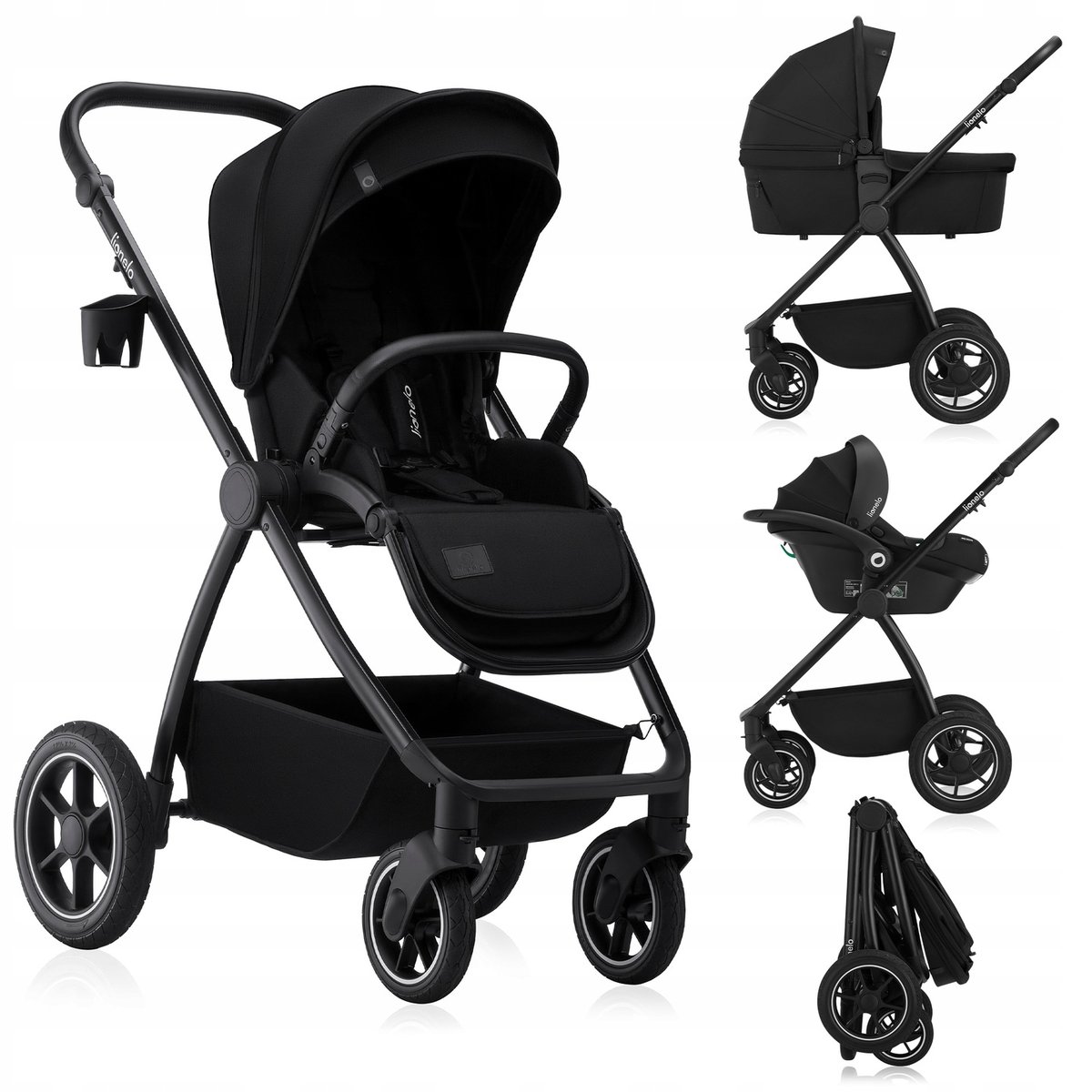Wózek wielofunkcyjny 3w1 spacerówka + gondola XL fotelik LIONELO MERIL 3IN1