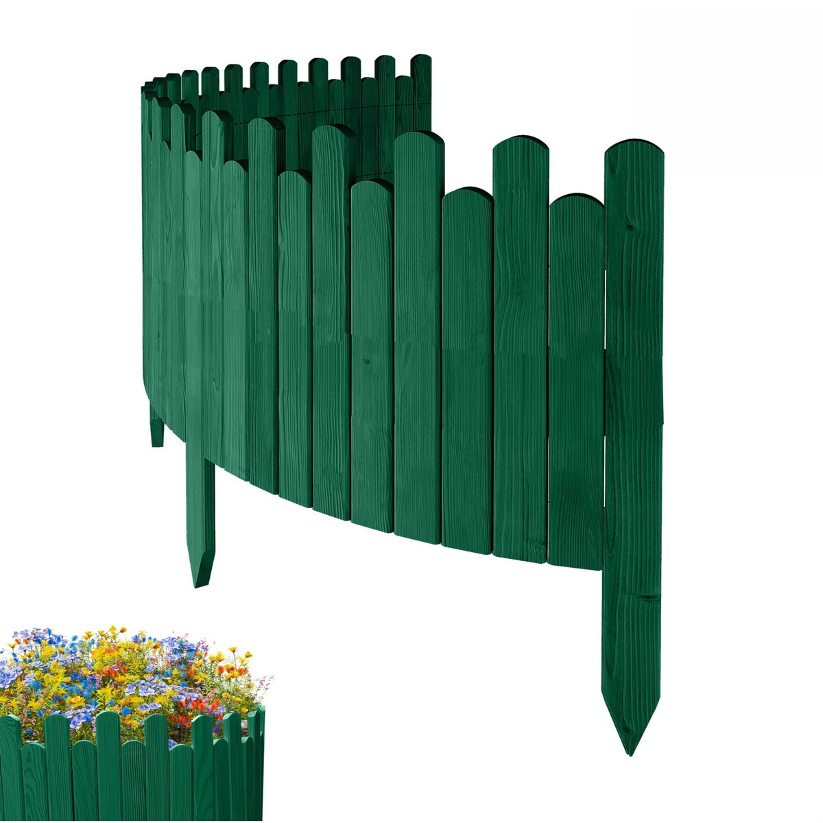 Floranica PŁOTEK OGRODOWY drewniany, elastyczny, obrzeże rabatek, palisada 200 x 40 cm Zielony