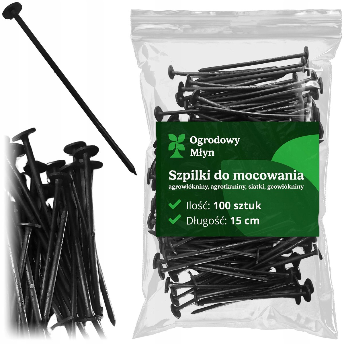 SZPILKI do AGROWŁÓKNINY 15cm 100 sztuk Gładkie Plastikowe Uniwersalne