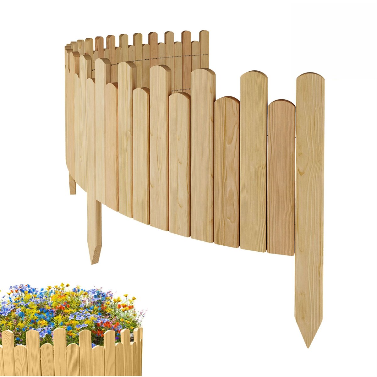 Floranica PŁOTEK OGRODOWY drewniany, elastyczny, obrzeże rabatek, palisada 200 x 30cm Naturalny