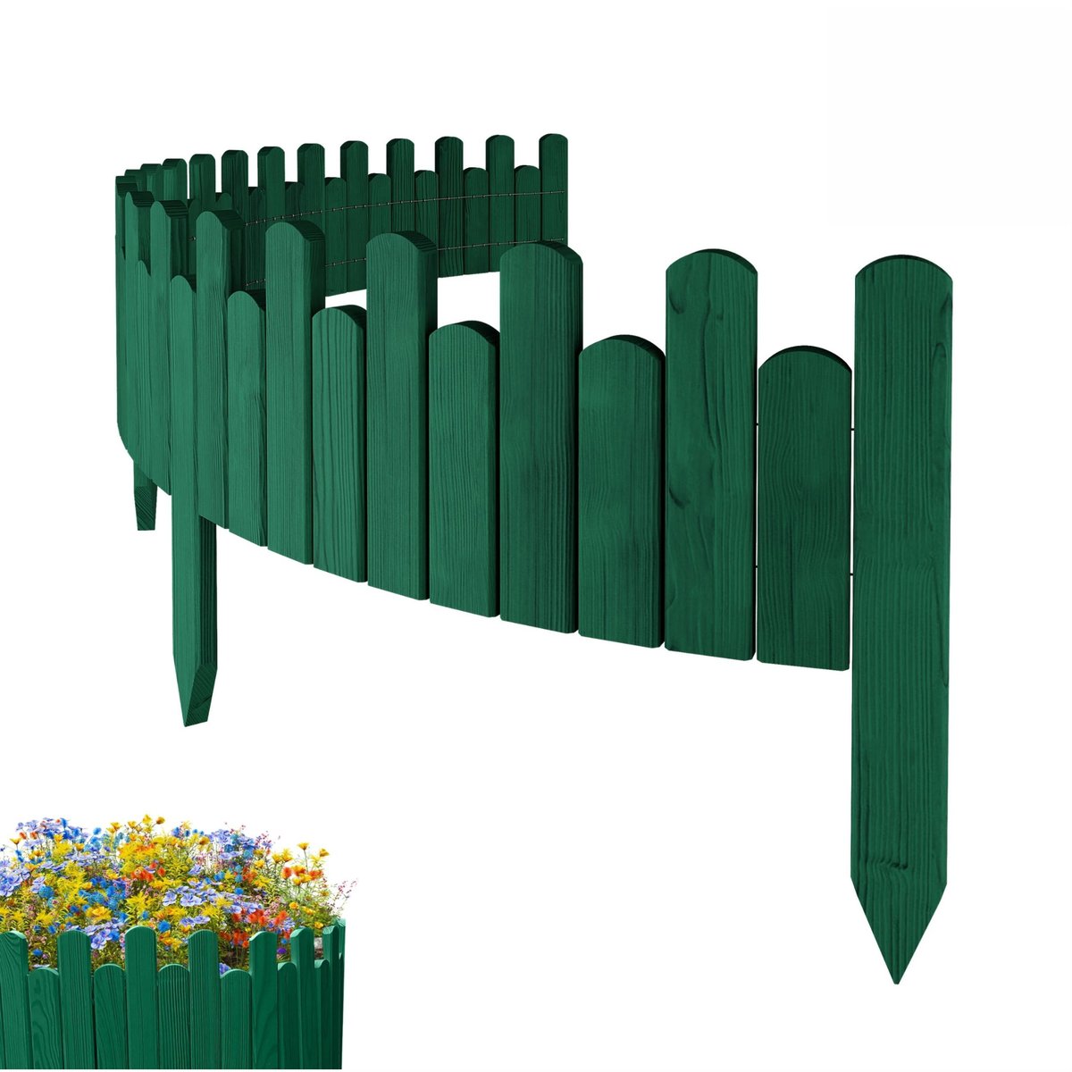Floranica PŁOTEK OGRODOWY drewniany, elastyczny, obrzeże rabatek, palisada 200 x 20 cm Zielony