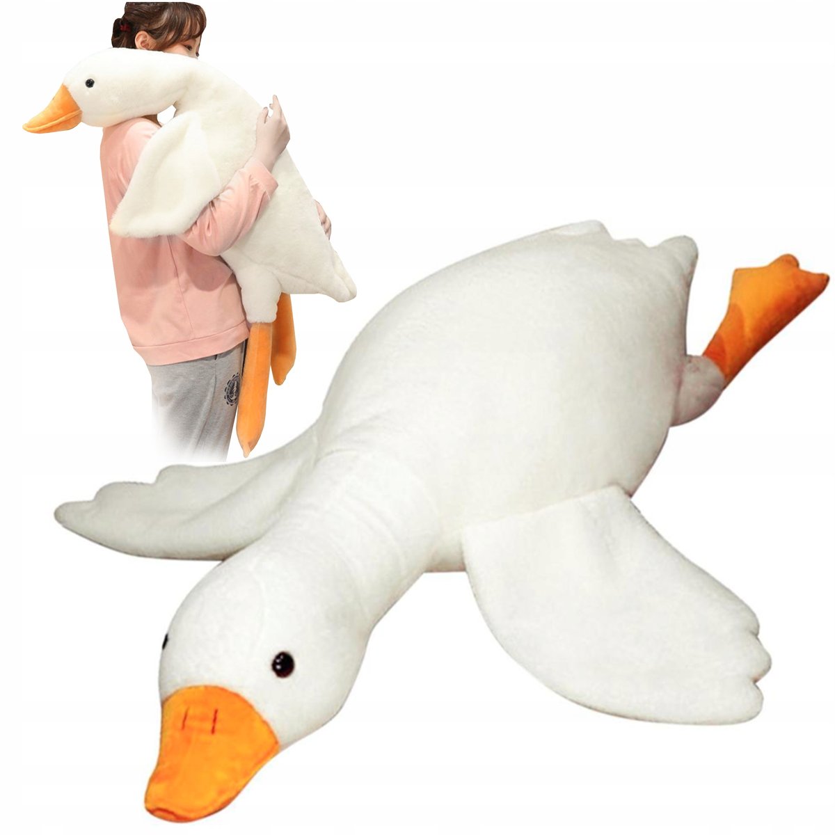 MASKOTKA PODUSZKA PLUSZAK GĘŚ PLUSZOWA XXXL 130CM PRZYTULANKA ZABAWKA