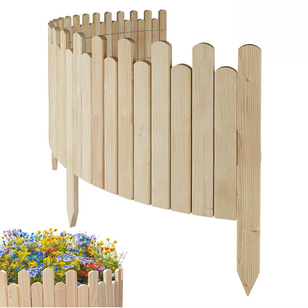 Floranica PŁOTEK OGRODOWY drewniany, elastyczny, obrzeże rabatek, palisada 200 x 40 cm Nieimpregnowany