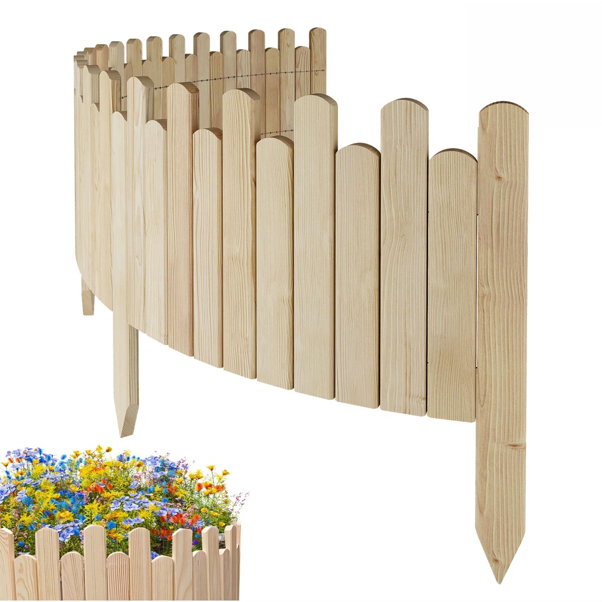 Floranica PŁOTEK OGRODOWY drewniany, elastyczny, obrzeże rabatek, palisada 200 x 30 cm Nieimpregnowany