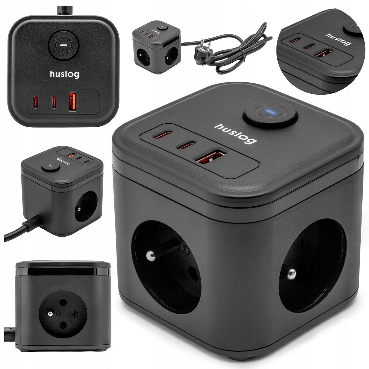 Przedłużacz Kostka Zasilająca 3 Usb 3 Gniazda Qc 20W Smart Listwa Huslog