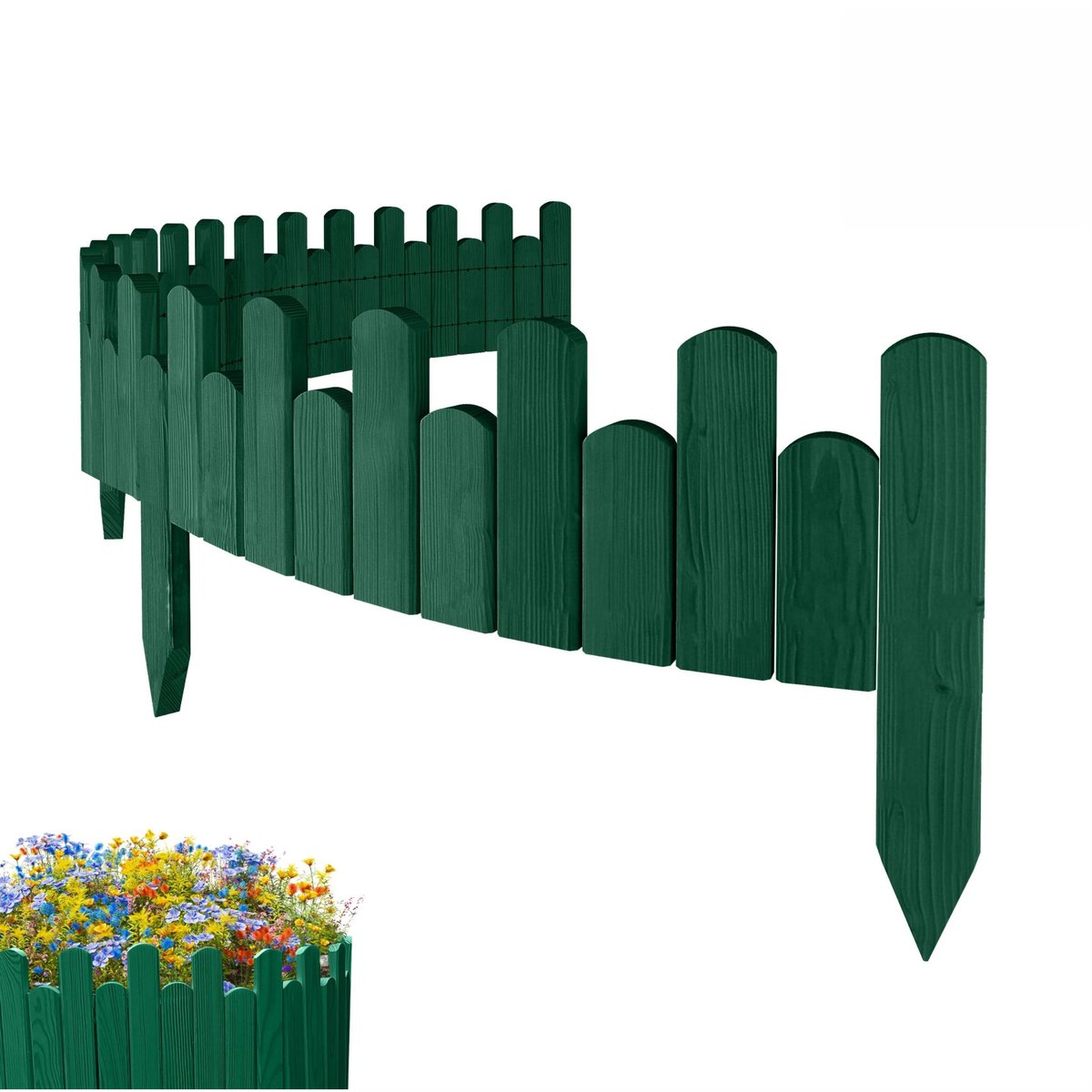 Floranica PŁOTEK OGRODOWY drewniany, elastyczny, obrzeże rabatek, palisada 200 x 10 cm Zielony