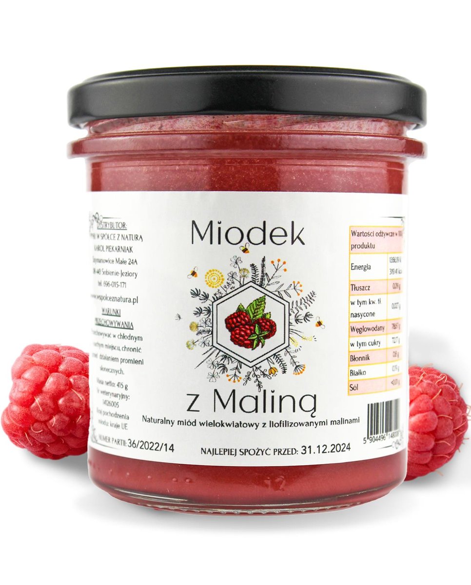 Miód Malinowy - Miodek z Maliną 415g Naturalny Bez Konserwantów