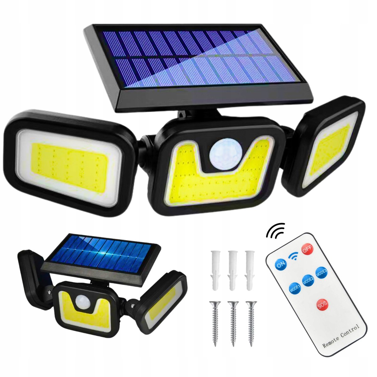 LAMPA SOLARNA LED 3w1 ULICZNA OGRODOWA CZUJNIK RUCHU I ZMIERZCHU + PILOT