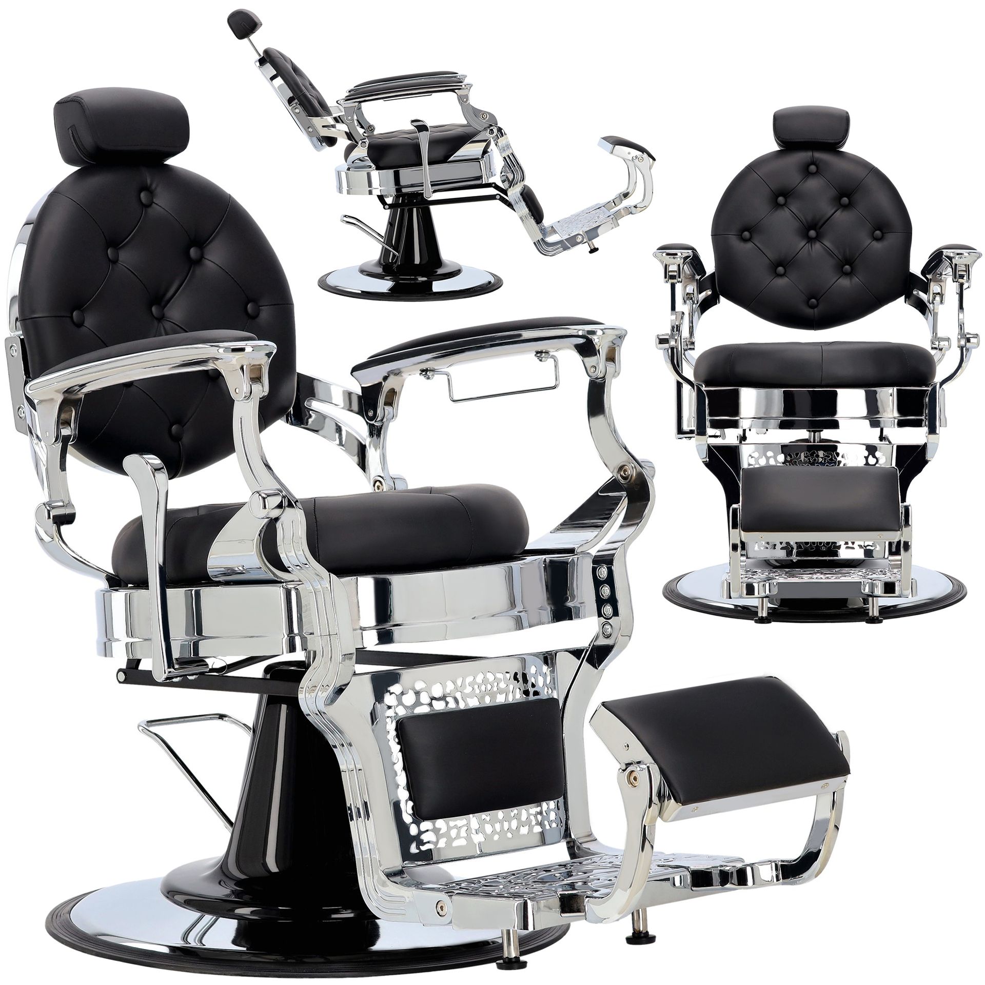 Fotel fryzjerski barberski hydrauliczny do salonu fryzjerskiego barber shop Logan Black Silver Barberking