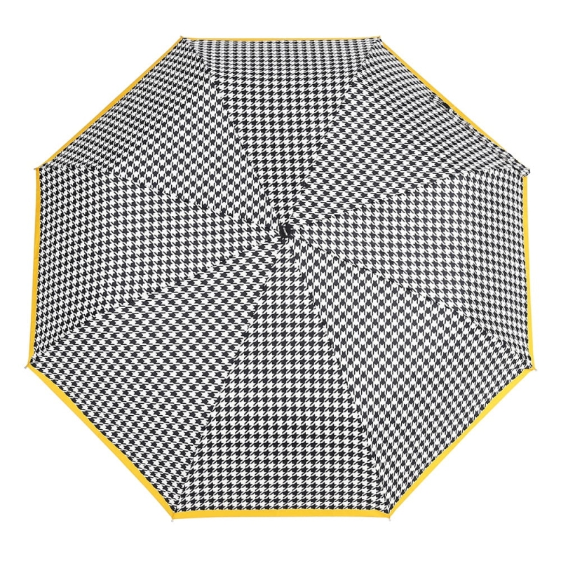 Parasol damski Doppler Fiber Element Gold półautomatyczny składany wzór pepitka z żółtą oblamówką