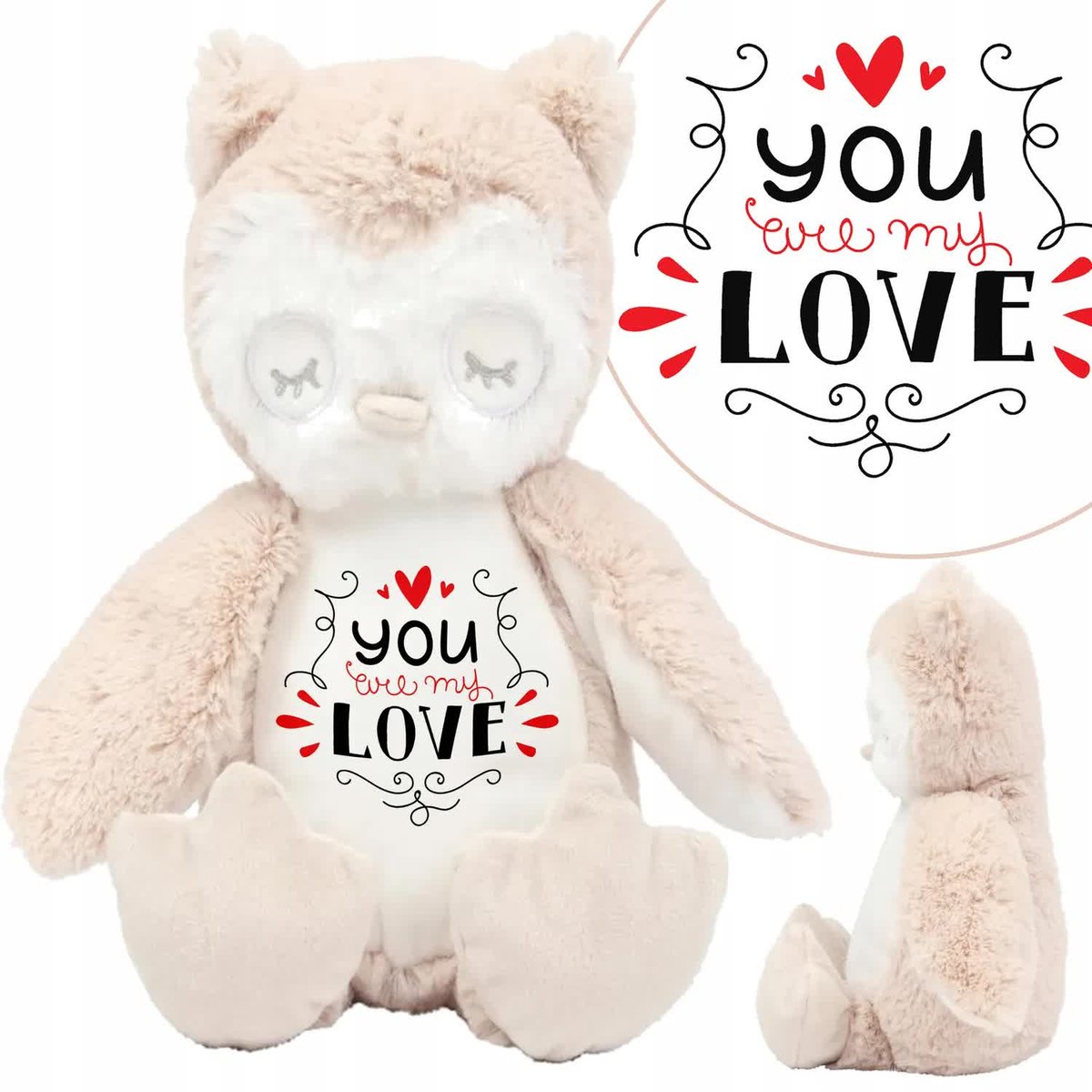 Miś Maskotka SOWA Na Walentynki YOU MY LOVE Wzory