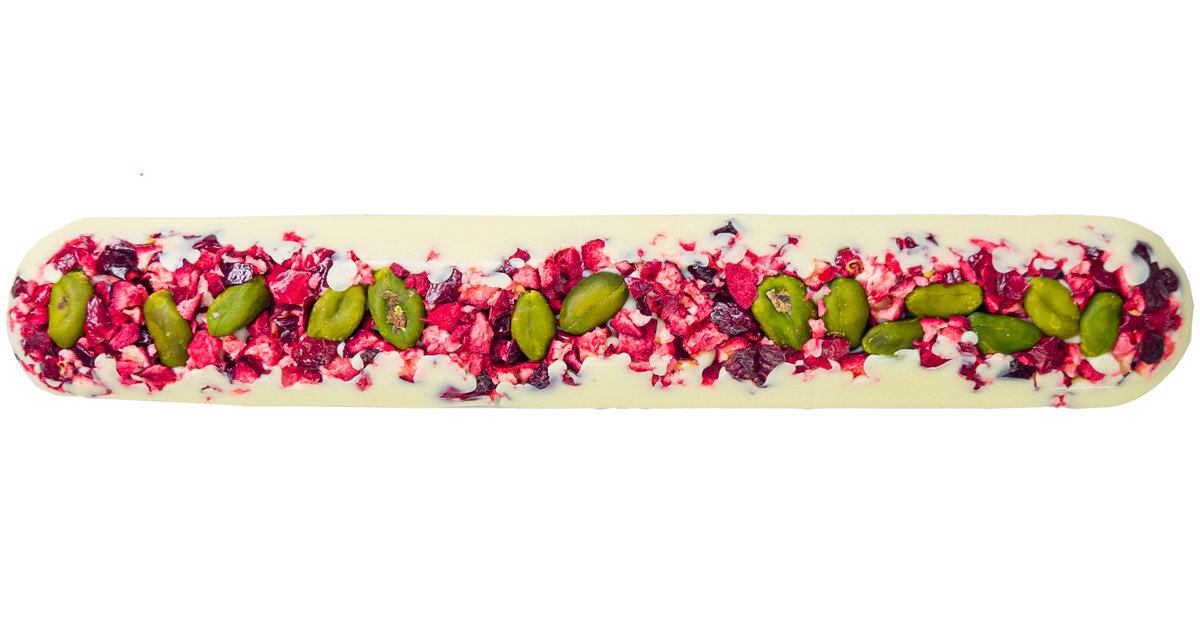 Duży Baton z Białej Czekolady z Żurawiną i Pistacjami