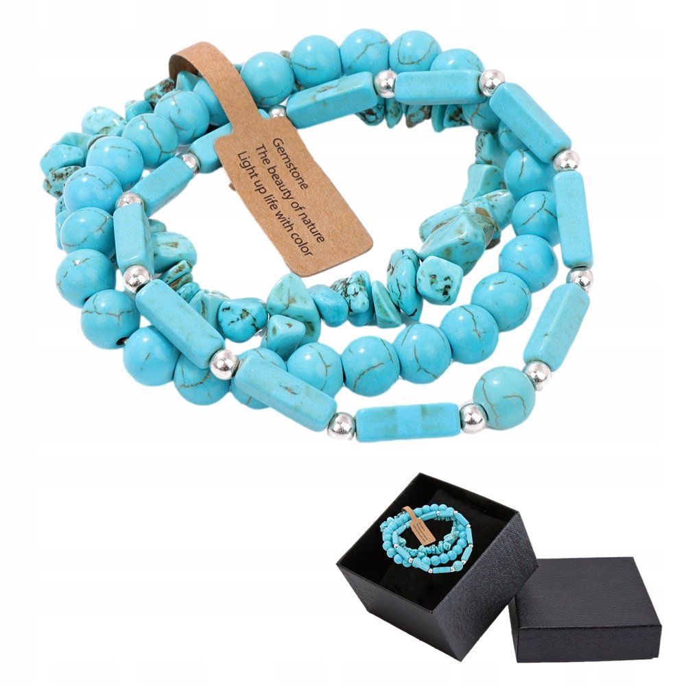 Zestaw 3 x Bransoletka Męska 5-8 mm Kamień Naturalny Turkus Turquoise