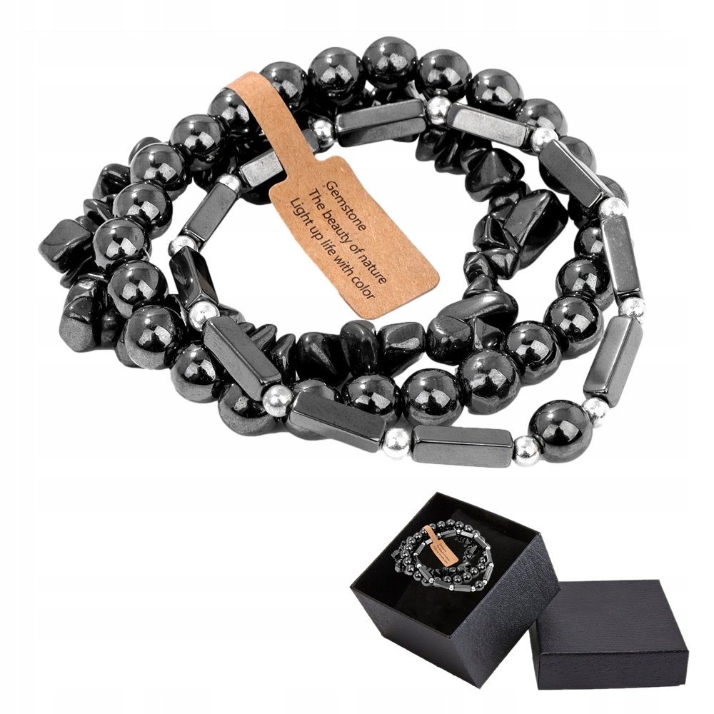 Zestaw 3 x Bransoletka Męska 5-8 mm Kamień Hematyt Hematite