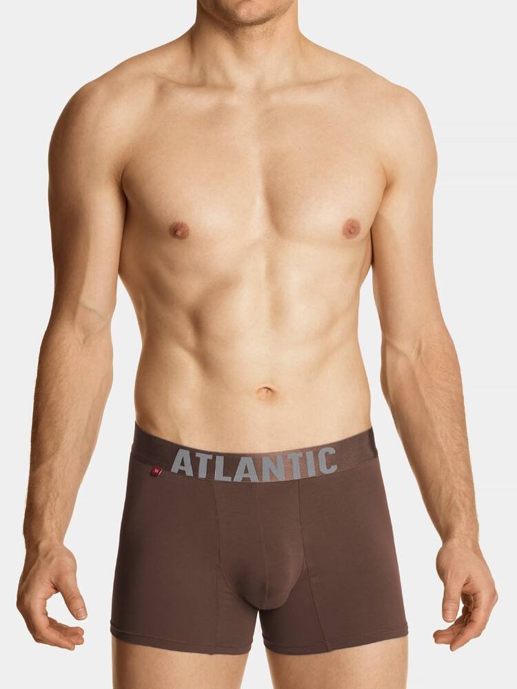 Gładkie bokserki męskie z grubą gumą Brązowe Atlantic MH-1196-M