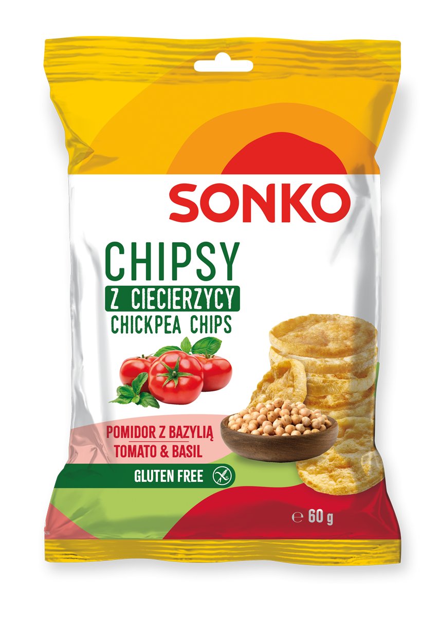 Sonko Chipsy z ciecierzycy o smaku pomidora z bazylią 60 g